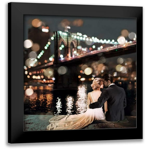 Loumer, Dianne 12x12 Black Modern Framed Museum Art Print Titled - Kissing in a NY Night- detail