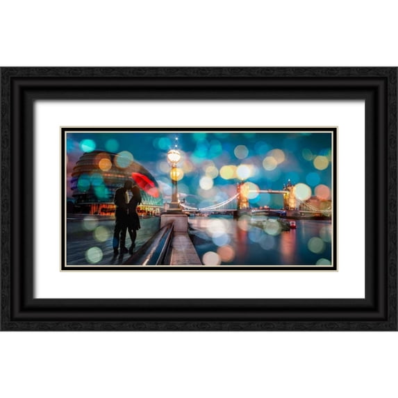Loumer, Dianne 24x14 Black Ornate Wood Framed with Double Matting Museum Art Print Titled - Kissing in London