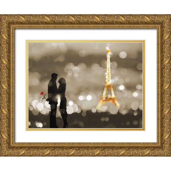 Loumer, Dianne 32x25 Gold Ornate Wood Framed with Double Matting Museum Art Print Titled - A Date in Paris (BW)