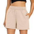 thumbnail image 1 of Lounge 2025 Women's Sweat Shorts Breathable Pull on Stretchy Golf Cargo Shorts Elastic Waist Wide Waistband Summer Shorts with Pockets Khaki XL, 1 of 6