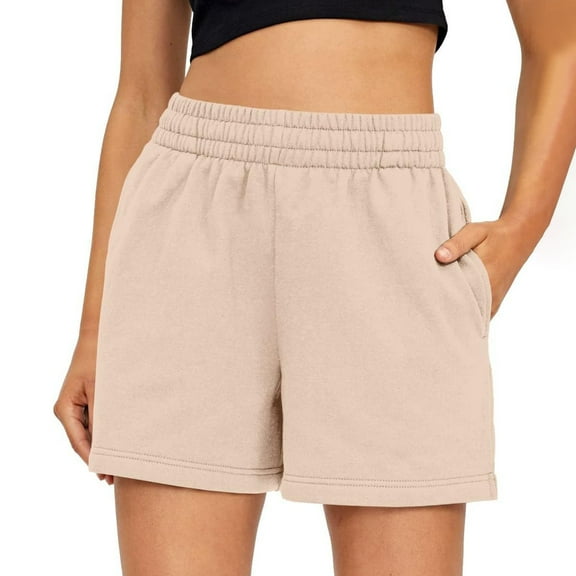 Lounge 2025 Women's Sweat Shorts Breathable Pull on Stretchy Golf Cargo Shorts Elastic Waist Wide Waistband Summer Shorts with Pockets Khaki XL