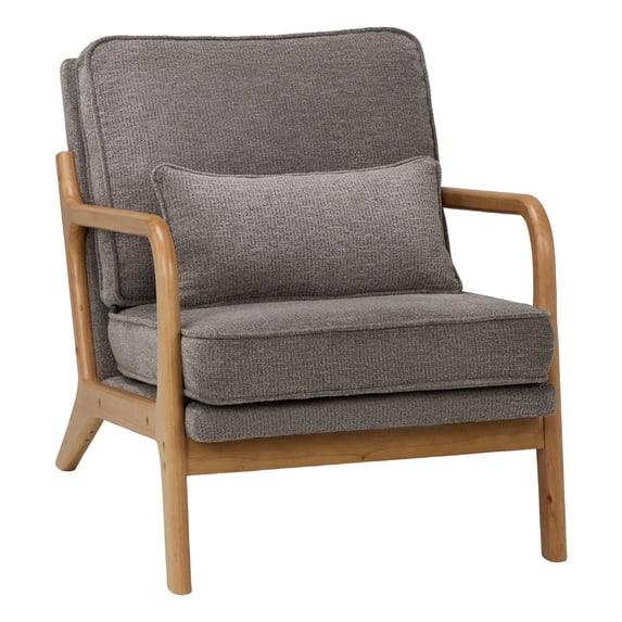 AFO Modern Upholstered Accent Chair with Solid Wood Frame and Lumbar Pillow, Grey