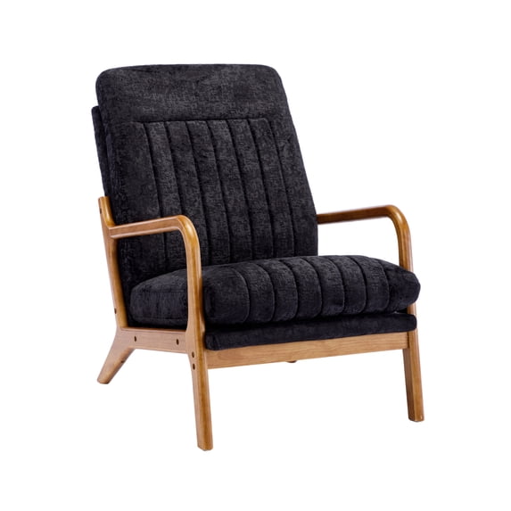 Lounge Armchair, Modern Accent Chair Leisure Chair with Solid Wood Frame and Thicken Cushion Seat, High Back Chair with Armrest for Living Room, Black
