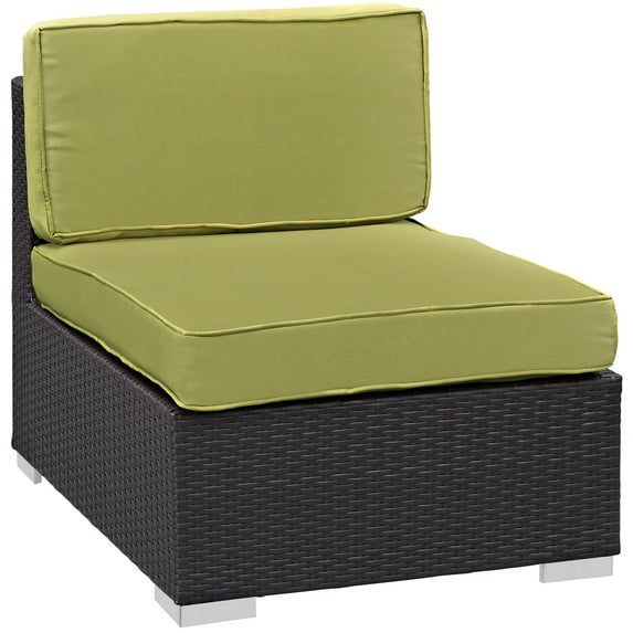 Lounge Armless Middle Chair, Green, Wicker Rattan, Outdoor Patio Balcony Cafe Bistro Garden Hospitality Restaurant, Modern Contemporary, HB36956