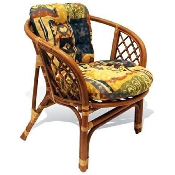 Lounge Bahama Natural Rattan Armchair with Cushion Handmade Design Tropical Style, Colonial$$Garden & Patio