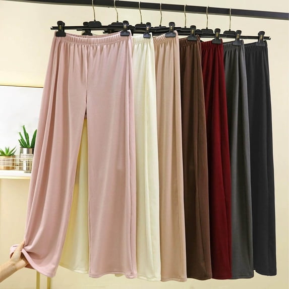 Lounge Bottoms Pajamas for Women Womens Fashionable Solid Color Fleece Casual Home Elastic Waist Pajamas Pants Black L