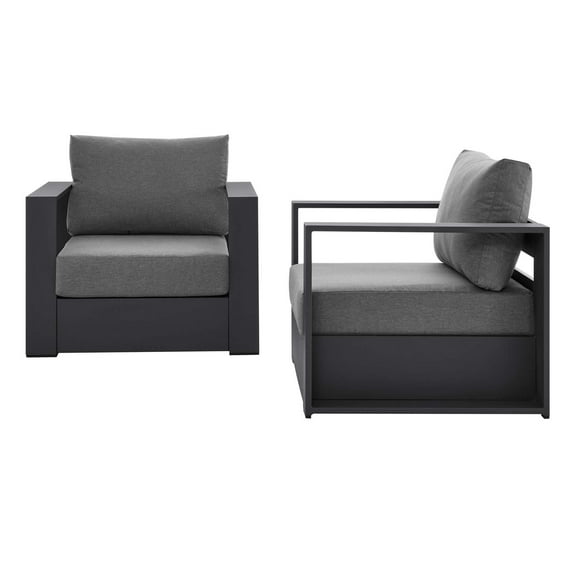 Lounge Chair Armchair, Grey Gray, Aluminum, Metal, Fabric, Modern Contemporary, Outdoor Patio Balcony Cafe Bistro Garden Furniture Hotel Hospitality