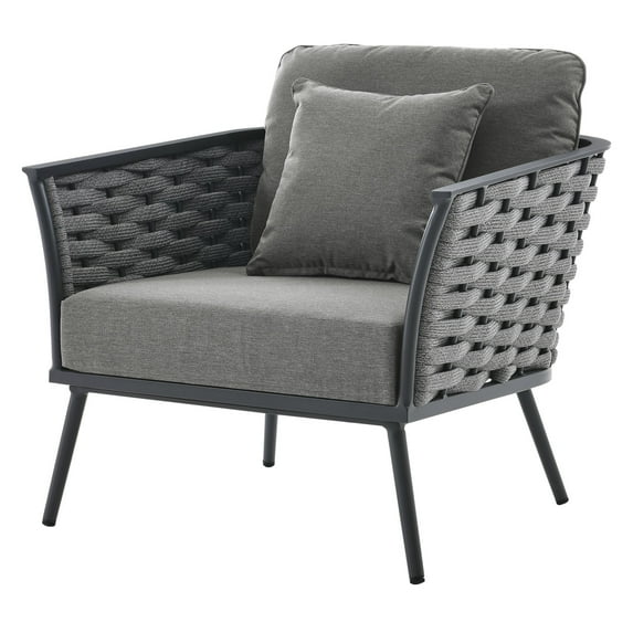 Lounge Chair Armchair, Grey Gray, Aluminum, Metal, Steel, Modern Contemporary, Outdoor Patio Balcony Cafe Bistro Garden Furniture Hotel Hospitality