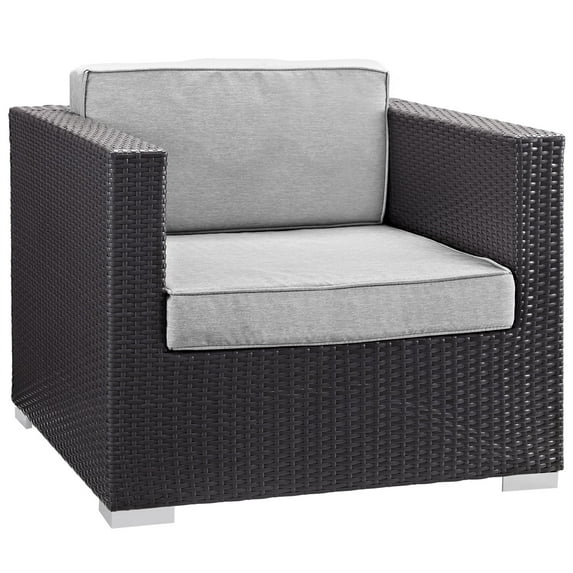 Lounge Chair Armchair Lounge Chair, Gray, Wicker Rattan, Outdoor Patio Balcony Cafe Bistro Garden Hospitality Restaurant, Modern Contemporary, HB36941