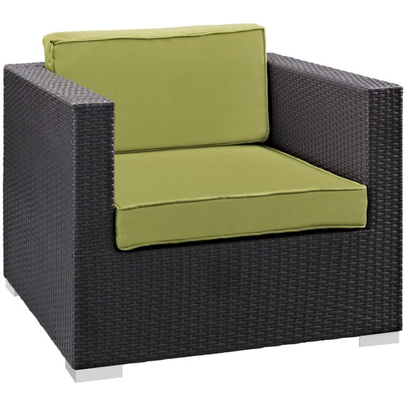 Lounge Chair Armchair Lounge Chair, Green, Wicker Rattan, Outdoor Patio Balcony Cafe Bistro Garden Hospitality Restaurant, Modern Contemporary, HB36942
