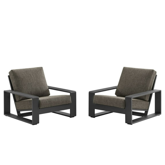 Lounge Chair Armchair Lounge Chair, Set of 2, Gray, Aluminum, Wood, Outdoor Patio Balcony Cafe Bistro Garden Hospitality Restaurant, Modern Contemporary, HB37982