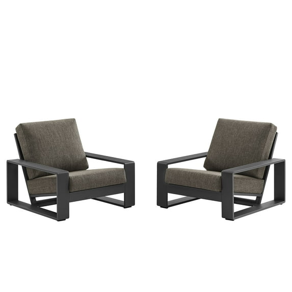 Lounge Chair Armchair Lounge Chair, Set of 2, Gray, Aluminum, Wood, Outdoor Patio Balcony Cafe Bistro Garden Hospitality Restaurant, Modern Contemporary, HB37982