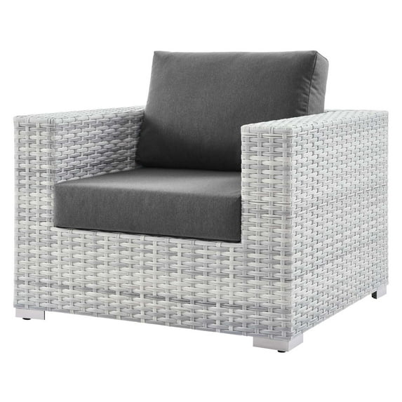 Lounge Chair Armchair, Rattan, Wicker, Grey Gray, Modern Contemporary Urban Design, Outdoor Patio Balcony Cafe Bistro Garden Furniture Hotel Hospitality