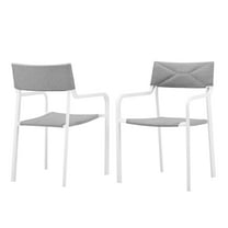 Lounge Chair Armchair, Set of 2, Aluminum, Metal, Steel, White Grey Gray, Modern Contemporary Urban Design, Outdoor Patio Balcony Cafe Bistro Garden Furniture Hotel Hospitality