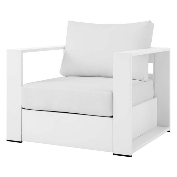 Lounge Chair Armchair, White, Aluminum, Metal, Fabric, Modern Contemporary, Outdoor Patio Balcony Cafe Bistro Garden Furniture Hotel Hospitality