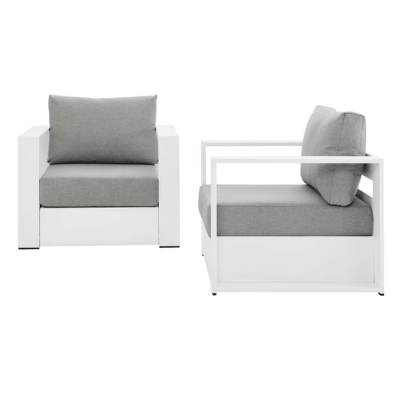 Lounge Chair Armchair, White Gray Grey, Aluminum, Metal, Fabric, Modern Contemporary, Outdoor Patio Balcony Cafe Bistro Garden Furniture Hotel Hospitality