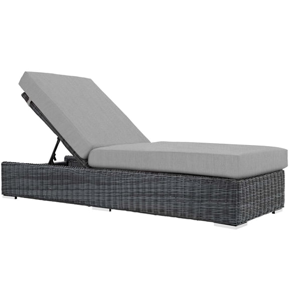 Lounge Chair Chaise, Grey Gray, Rattan, Wicker, Outdoor Patio Balcony Cafe Bistro Garden Hospitality Restaurant, Modern Contemporary HB32767