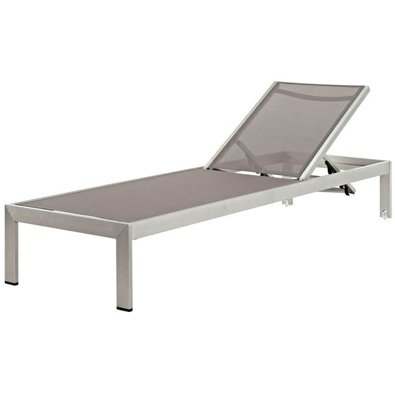 Lounge Chair Chaise, Grey Gray Silver, Aluminum Metal, Outdoor Patio Balcony Cafe Bistro Garden Hospitality Restaurant, Modern Contemporary HB32941