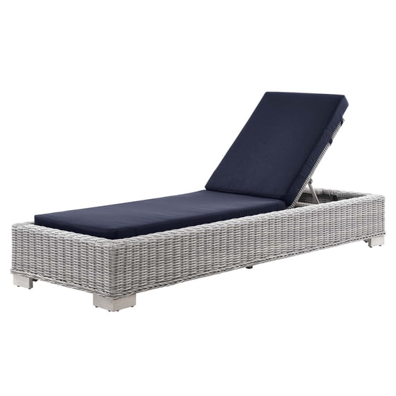 Lounge Chair Chaise, Rattan, Wicker, Light Grey Gray Blue Navy, Modern Contemporary Urban Design, Outdoor Patio Balcony Cafe Bistro Garden Furniture Hotel Hospitality