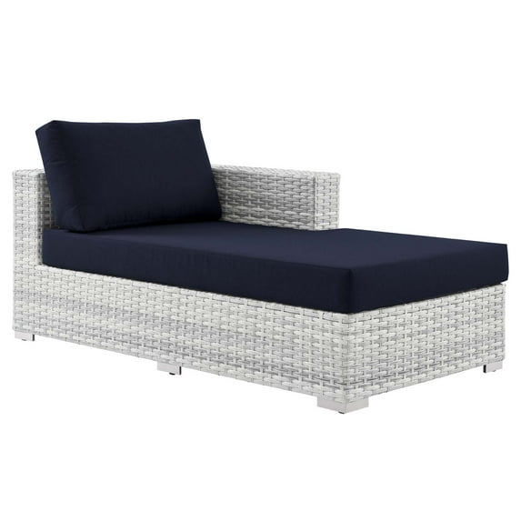 Lounge Chair Chaise, Rattan, Wicker, Light Grey Gray Blue Navy, Modern Contemporary Urban Design, Outdoor Patio Balcony Cafe Bistro Garden Furniture Hotel Hospitality