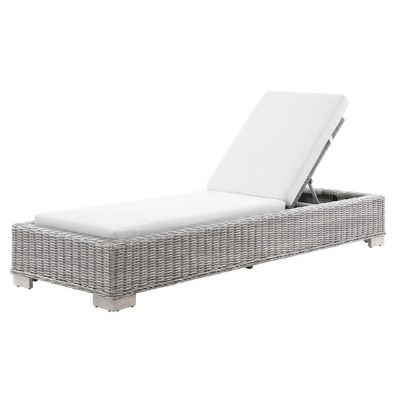 Lounge Chair Chaise, Rattan, Wicker, Light Grey Gray White, Modern Contemporary Urban Design, Outdoor Patio Balcony Cafe Bistro Garden Furniture Hotel Hospitality