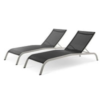 Lounge Chair Chaise, Set of 2, Aluminum, Metal, Steel, Black, Modern Contemporary Urban Design, Outdoor Patio Balcony Cafe Bistro Garden Furniture Hotel Hospitality