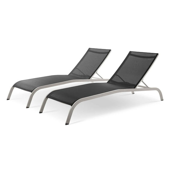 Lounge Chair Chaise, Set of 2, Aluminum, Metal, Steel, Black, Modern Contemporary Urban Design, Outdoor Patio Balcony Cafe Bistro Garden Furniture Hotel Hospitality