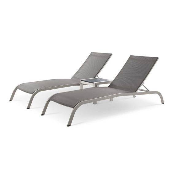 Lounge Chair Chaise Table Set, Aluminum, Metal, Steel, Grey Gray, Modern Contemporary Urban Design, Outdoor Patio Balcony Cafe Bistro Garden Furniture Hotel Hospitality