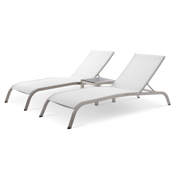 Lounge Chair Chaise Table Set, Aluminum, Metal, Steel, White, Modern Contemporary Urban Design, Outdoor Patio Balcony Cafe Bistro Garden Furniture Hotel Hospitality