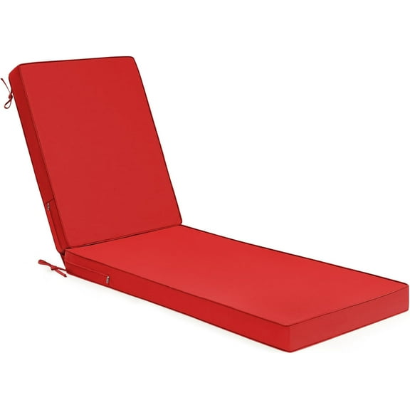 Lounge Chair Cushion 72x21x3 Inch,Waterproof Chaise Lounge Cushion with Non-Slip Bottom, Double Piping Chaise Lounge Cushions Outdoor with Removable Cover,Red