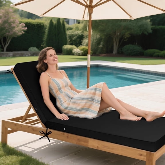 Lounge Chair Cushion Waterproof Chaise Lounge Cushions 72x21x3 Inch Non-Slip Lounge Chair Cushions for Outdoor Furniture Pool Furniture Cushions with Zipper (Black)