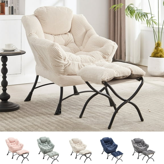 PUKNLY Lounge Chair with Ottoman for Small Spaces, Modern Accent Chair with Footrest, Armrests & Side Pocket, Compact Reading Chair for Living Room, Bedroom Corner