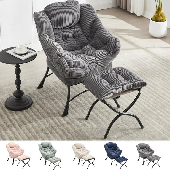 PUKNLY Lounge Chair with Ottoman for Small Spaces, Modern Accent Chair with Footrest, Armrests & Side Pocket, Compact Reading Chair for Living Room, Bedroom Corner