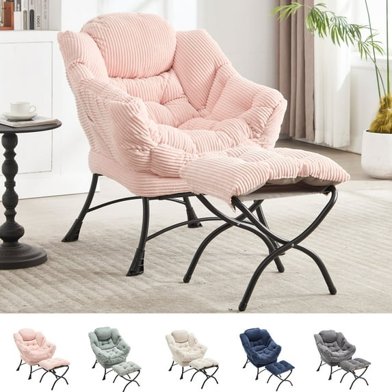 PUKNLY Lounge Chair with Ottoman for Small Spaces, Modern Accent Chair with Footrest, Armrests & Side Pocket, Compact Reading Chair for Living Room, Bedroom Corner