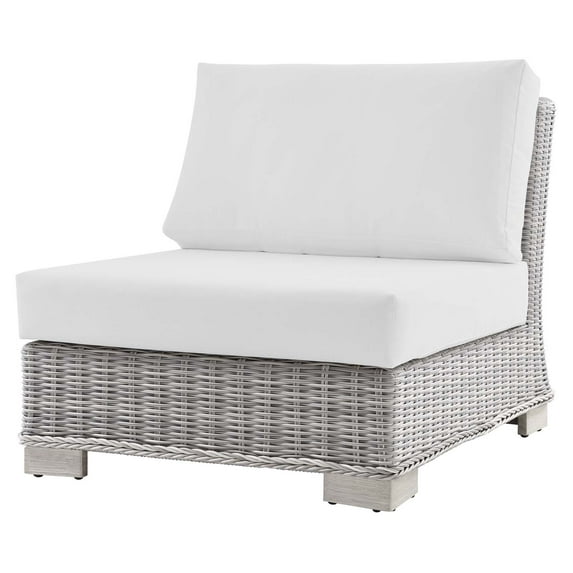 Lounge Chair, Rattan, Wicker, Light Grey Gray White, Modern Contemporary Urban Design, Outdoor Patio Balcony Cafe Bistro Garden Furniture Hotel Hospitality