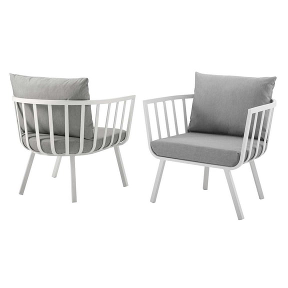 Lounge Chair, Set of 2, Aluminum, Metal, Steel, White Grey Gray, Modern Contemporary Urban Design, Outdoor Patio Balcony Cafe Bistro Garden Furniture Hotel Hospitality