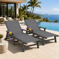 thumbnail image 1 of 3-Piece Outdoor Lounge Chair with Table, Lawn Pool Chair Foldable, Outdoor Textilene Sun Recliner w/ 5 Adjustable Backrest, Heavy-duty Steel Frame, Blue, 1 of 9