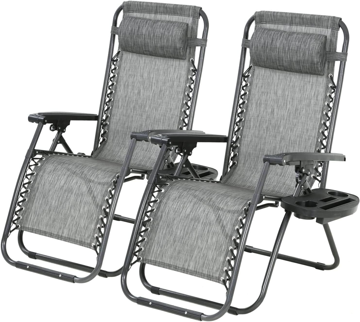 Gray Foldable Zero Gravity Outdoor Lounge Chairs with Cushions, Set of 2