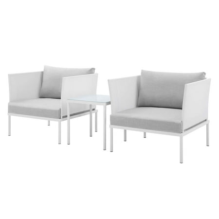 Lounge Chair Table Set, Sunbrella, Aluminum, Metal, Steel, White Grey Gray, Modern Contemporary Urban Design, Outdoor Patio Balcony Cafe Bistro Garden Furniture Hotel Hospitality