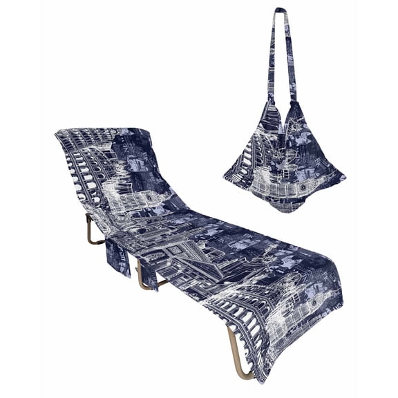 Lounge Chair Towel Cover Architecture Landscape Chaise Lounge Towel Cover with Side Pockets Soft Indigo Historic Landmarks Beach Chair Covers for Patio Pool Outdoor Chairs Hotel Sunbathing Spa