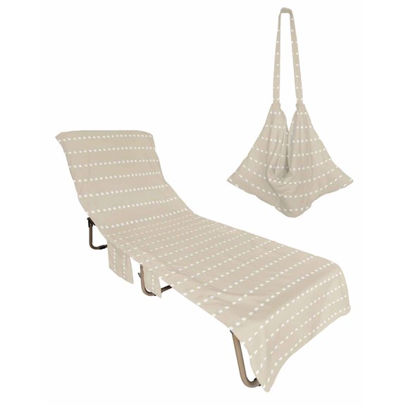 Lounge Chair Towel Cover Beige Dotted Lines Chaise Lounge Towel Cover with Side Pockets Soft Absorbent Modern Vertical Stripes Beach Chair Covers for Patio Pool Outdoor Chairs Hotel Sunbathing Spa