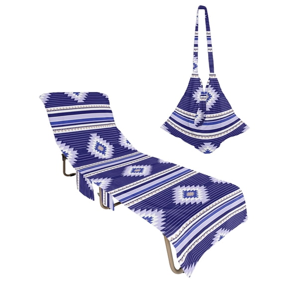 Lounge Chair Towel Cover Blue Diamonds Stripes Chaise Lounge Towel Cover with Side Pockets Soft Geometric Vertical Striped Lines Beach Chair Covers for Patio Pool Outdoor Chairs Hotel Sunbathing Spa
