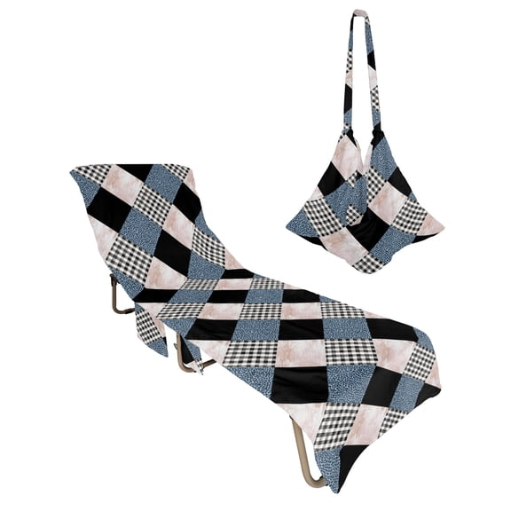 Lounge Chair Towel Cover Geometric Diamond Chaise Lounge Towel Cover with Side Pockets Soft Pink Marble Black Plaid Leopard Print Beach Chair Covers for Patio Pool Outdoor Chairs Hotel Sunbathing