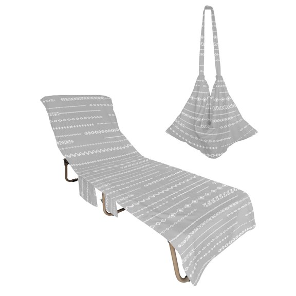 Lounge Chair Towel Cover Grey Stripes Chaise Lounge Towel Cover with Side Pockets Soft Absorbent Bohemian Diamond Striped Beach Chair Covers for Patio Pool Outdoor Chairs Hotel Sunbathing Spa
