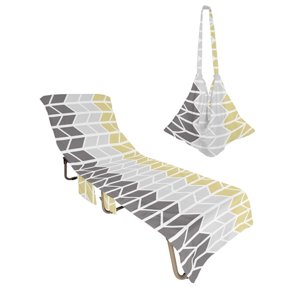 Lounge Chair Towel Cover Herringbone Pattern Chaise Lounge Towel Cover with Side Pockets Soft Vintage Yellow Ombre Grey Beach Chair Covers for Patio Pool Outdoor Chairs Hotel Sunbathing Spa