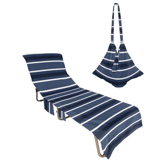 Lounge Chair Towel Cover Navy Blue Stripes Chaise Lounge Towel Cover with Side Pockets Soft Classic Vertical Lines Striped Beach Chair Covers for Patio Pool Outdoor Chairs Hotel Sunbathing Spa