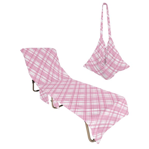 Lounge Chair Towel Cover Pink Checked Plaid Chaise Lounge Towel Cover with Side Pockets Soft Absorbent Diagonal Weave Lines Beach Chair Covers for Patio Pool Outdoor Chairs Hotel Sunbathing Spa