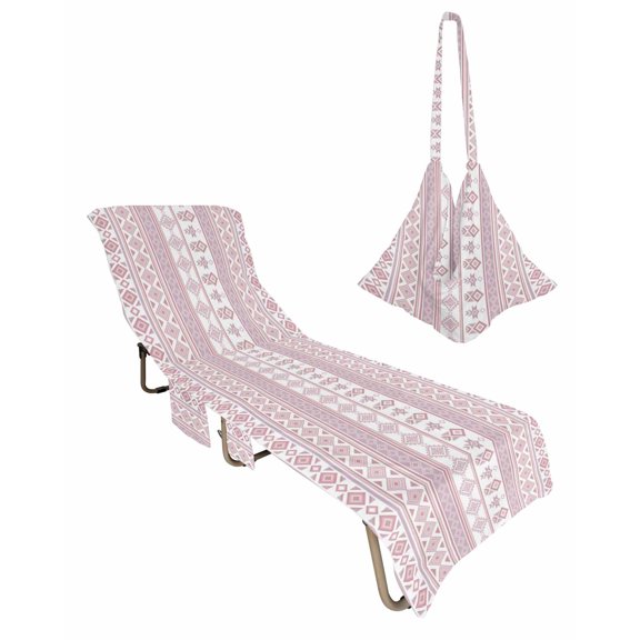 Lounge Chair Towel Cover Pink Ethnic Stripes Chaise Lounge Towel Cover with Side Pockets Soft Absorbent Boho Diamond Geometric Beach Chair Covers for Patio Pool Outdoor Chairs Hotel Sunbathing Spa