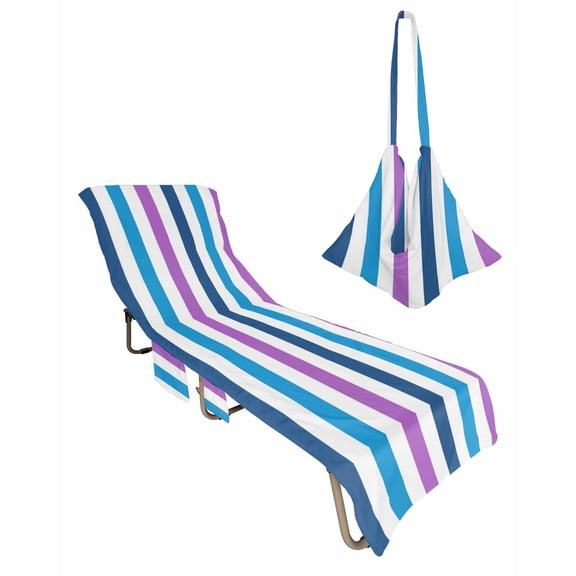 Lounge Chair Towel Cover Purple Blue Stripes Chaise Lounge Towel Cover with Side Pockets Soft Absorbent White Classic Striped Beach Chair Covers for Patio Pool Outdoor Chairs Hotel Sunbathing Spa