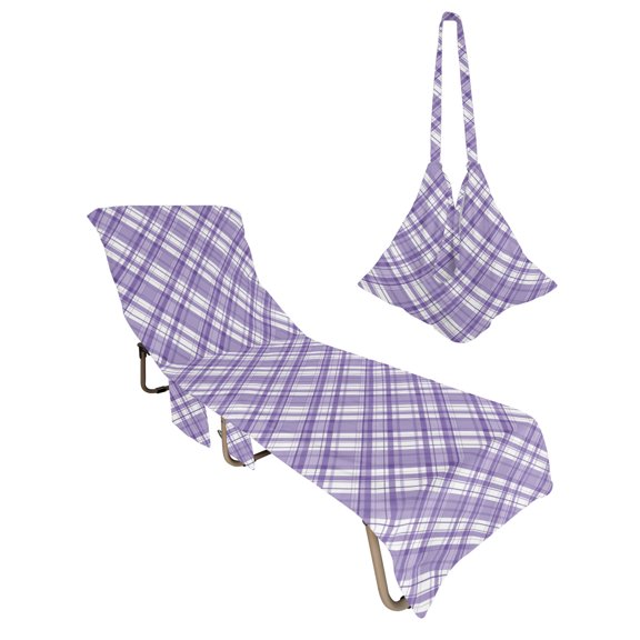 Lounge Chair Towel Cover Purple Checked Plaid Chaise Lounge Towel Cover with Side Pockets Soft Absorbent Diagonal Weave Lines Beach Chair Covers for Patio Pool Outdoor Chairs Hotel Sunbathing Spa